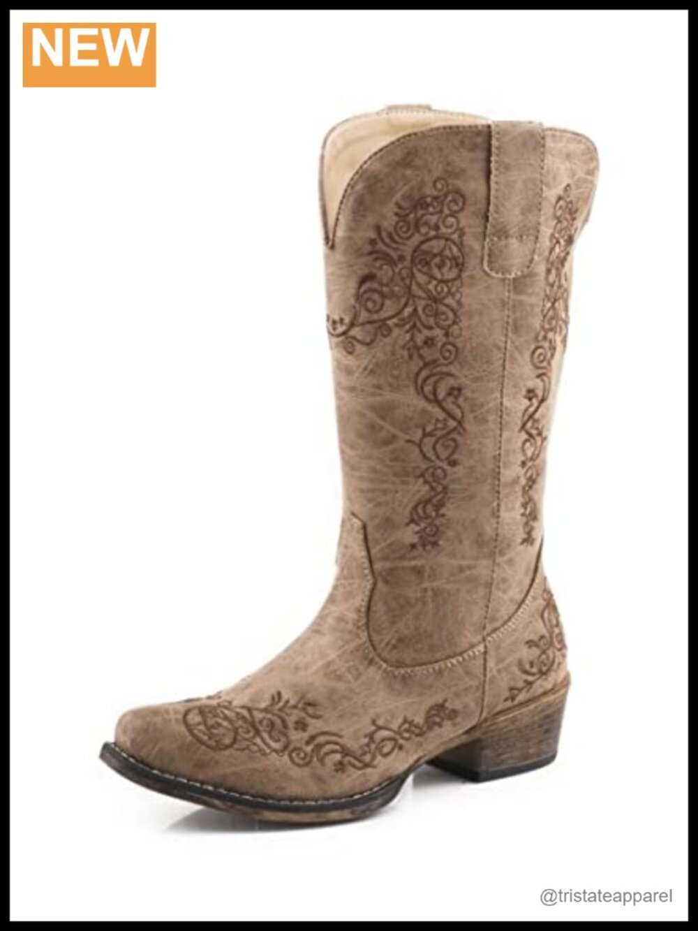 Faux Leather Mid Calf Western Boots Snip Toe Low Heel Pull On